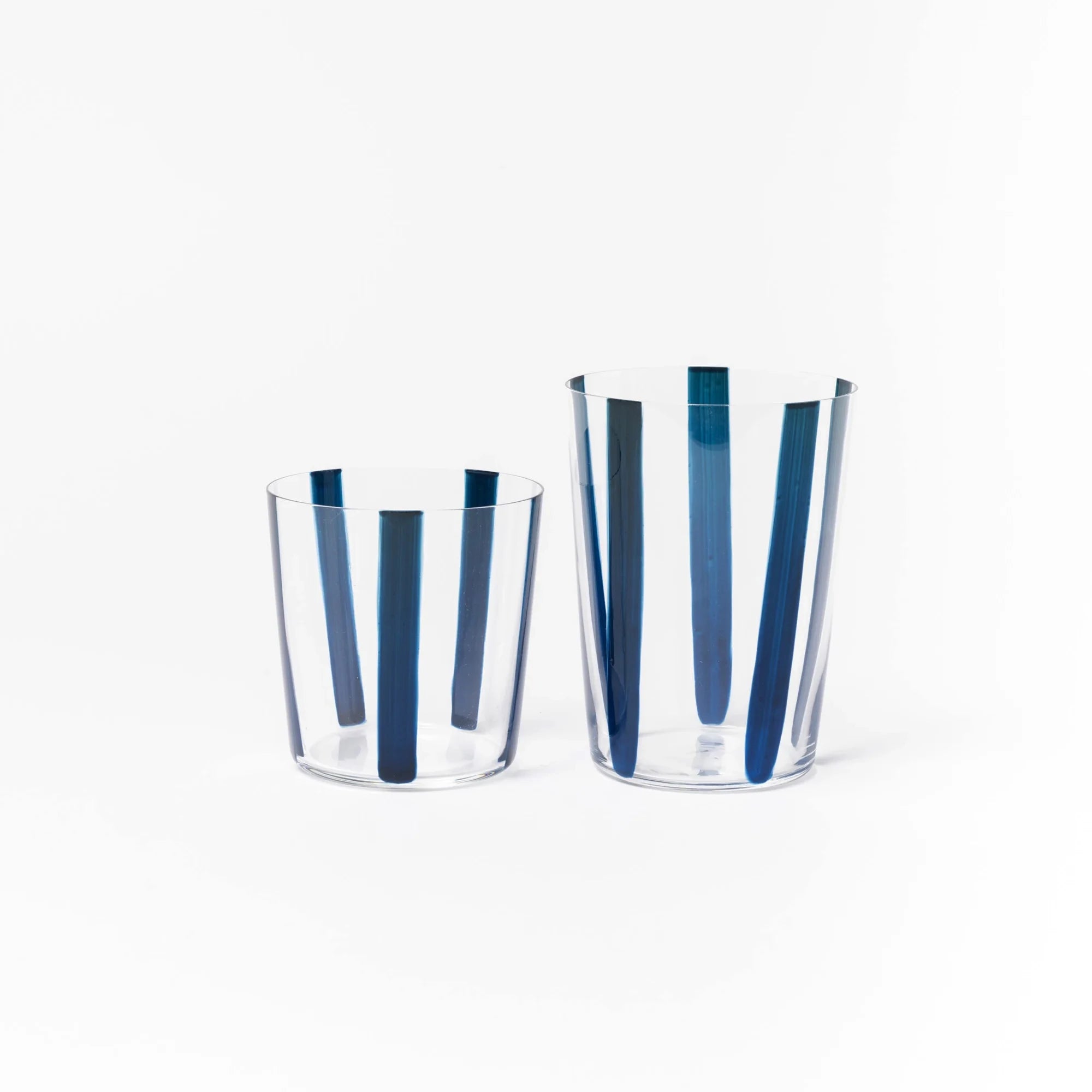 Nova Stripe Tall and medium Glass Tumblers in navy by The Conran Shop at Lifestory