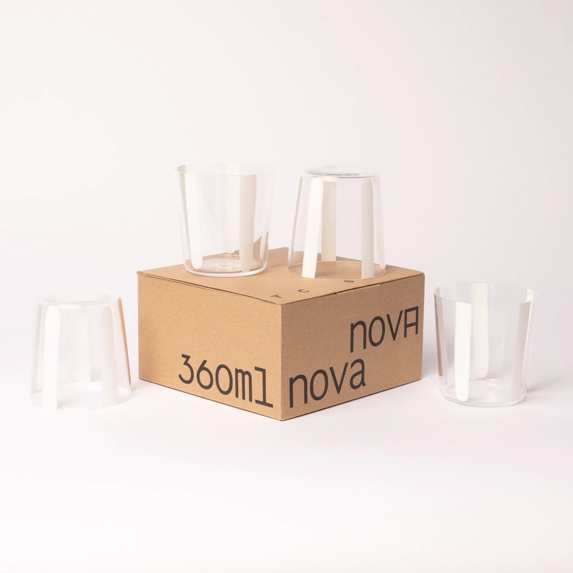 Nova Stripe Low Glass Tumbler Set of 4 in white with gift box by The Conran Shop