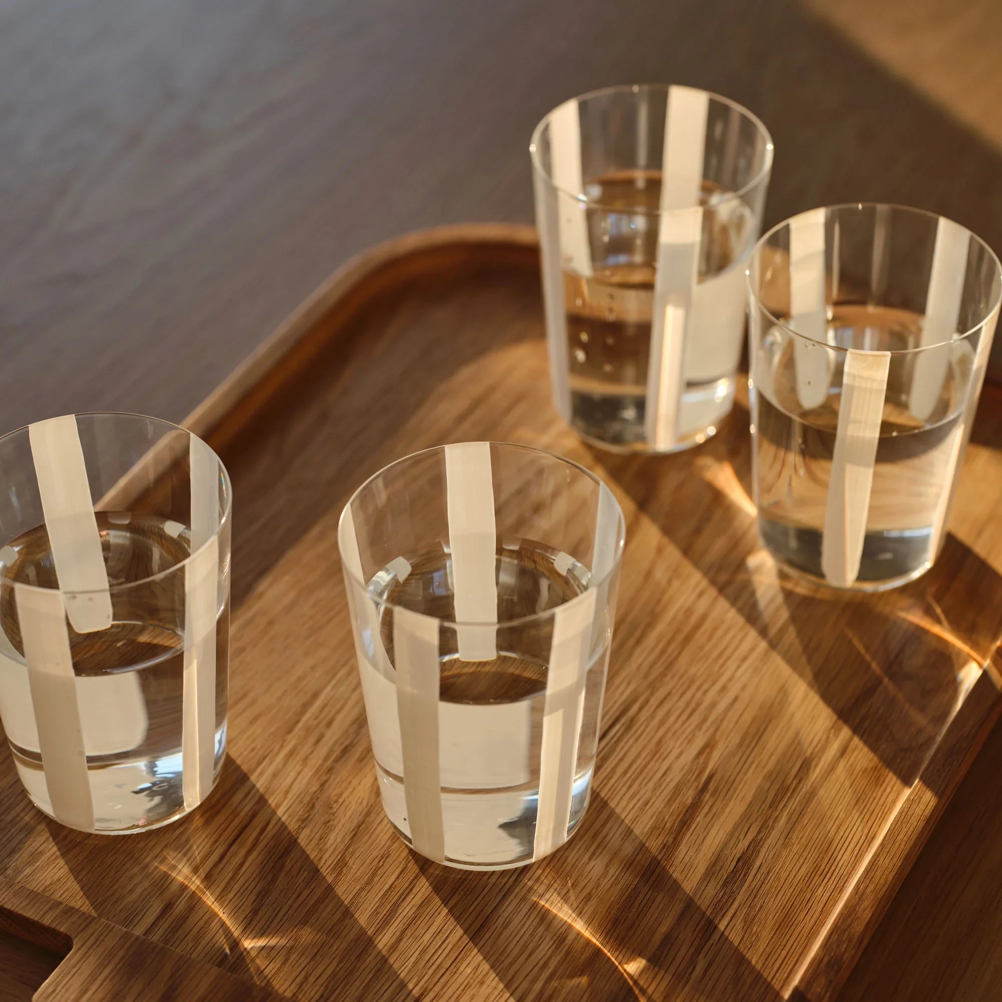 Nova Stripe Tall Glass Tumbler Set of 4 in White by The Conran Shop at Lifestory