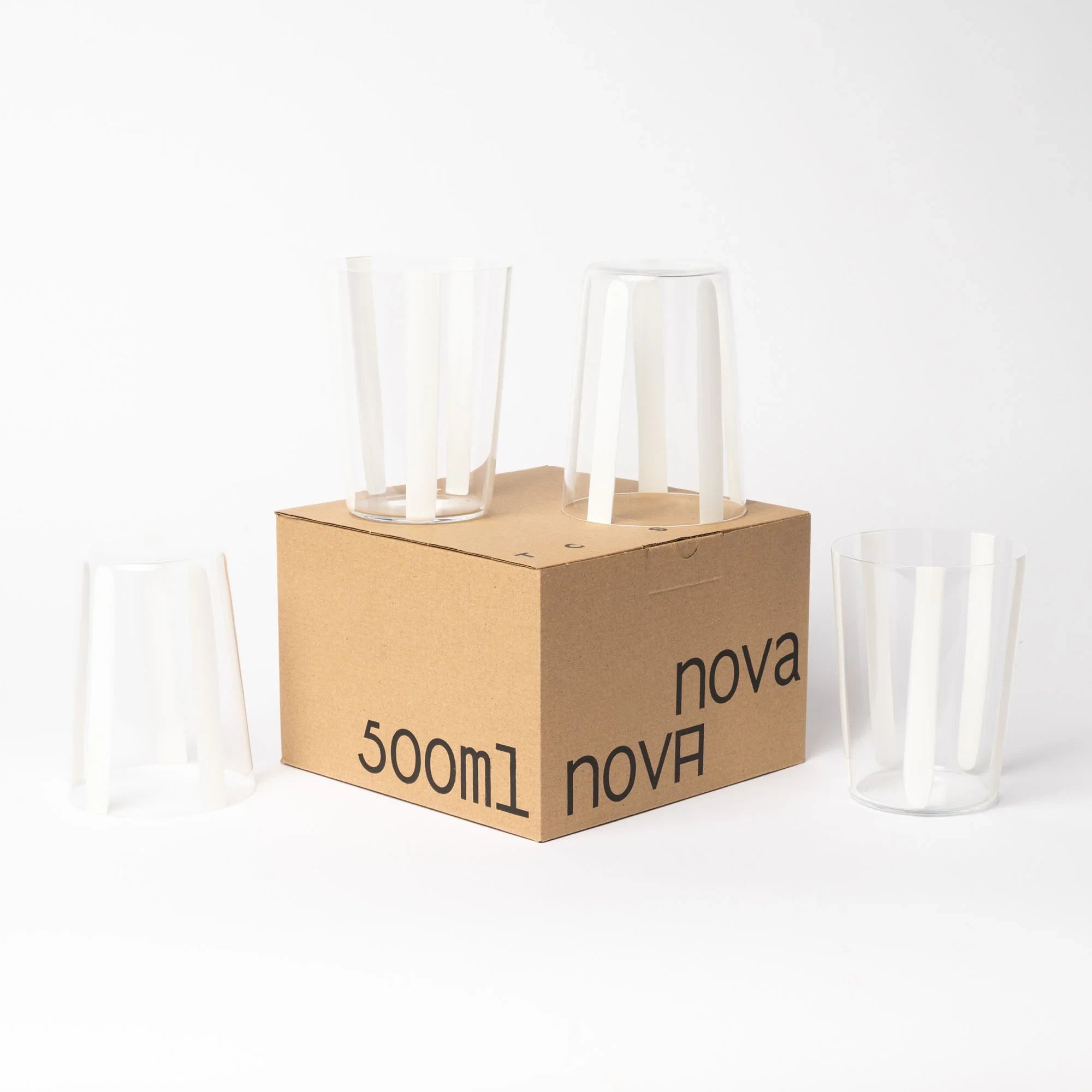 Nova Stripe Tall Glass Tumbler Set of 4 in White with gift box by The Conran Shop at Lifestory