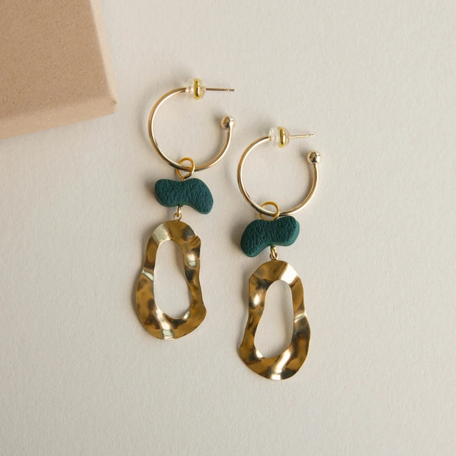 Pepper You Brass & Clay 'Grooves' Statement Hoop Earrings