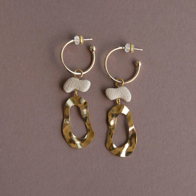 Pepper You Brass & Clay 'Grooves' Statement Hoop Earrings