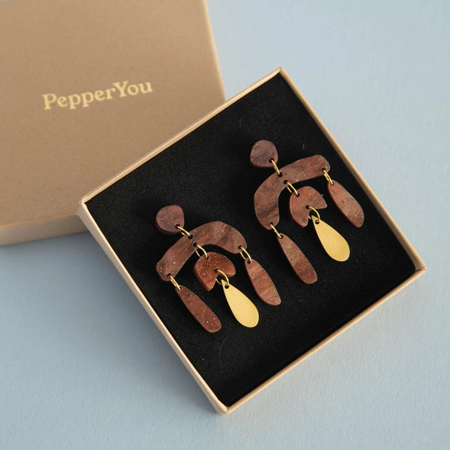 Pepper You Acrylic & Brass Tangent Statement Drop Earrings