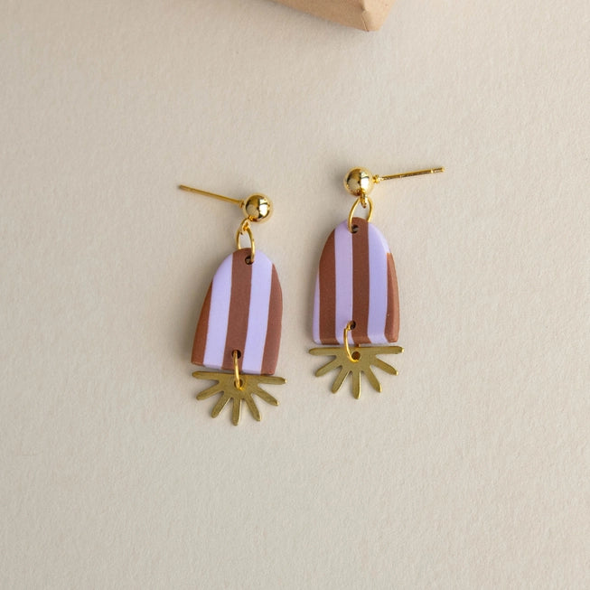 Pepper You Brass & Clay Sunny Stripe Drop Earrings