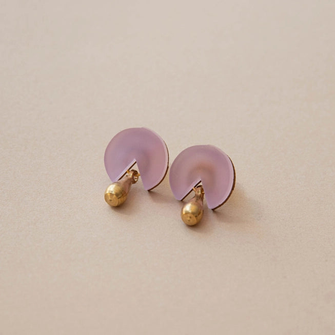 Droplet Stud Earrings in Acrylic, Brass & Wood by Pepper You