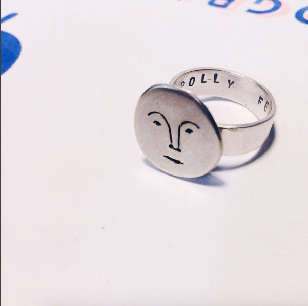 Polly Collins Moon Face Ring in Recycled Sterling Silver