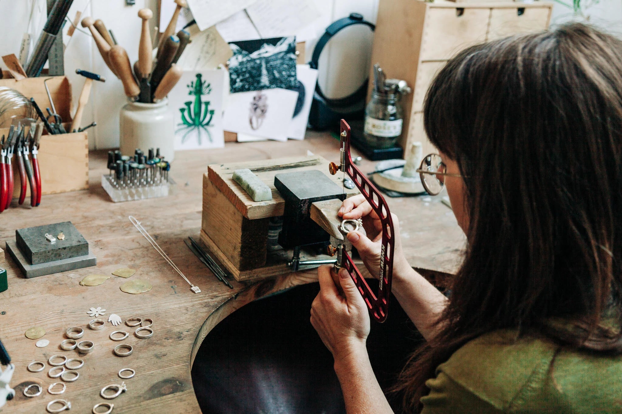 Polly Collins at her work bench