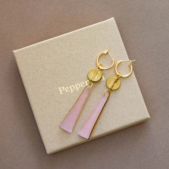 Power Drop Hoop Earrings in Acrylic, Brass & Wood by Pepper You - Lifestory