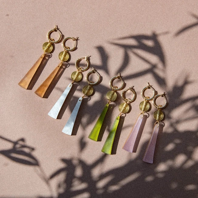 Power Drop Hoop Earrings in Acrylic, Brass & Wood by Pepper You - Lifestory