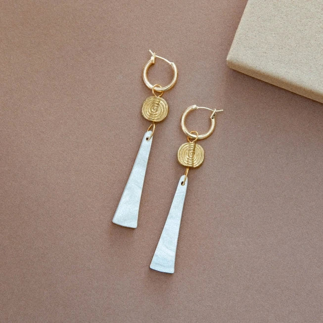 Power Drop Hoop Earrings in Acrylic, Brass & Wood by Pepper You - Lifestory