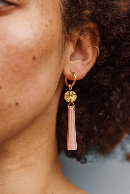 Power Drop Hoop Earrings in Acrylic, Brass & Wood by Pepper You - Lifestory