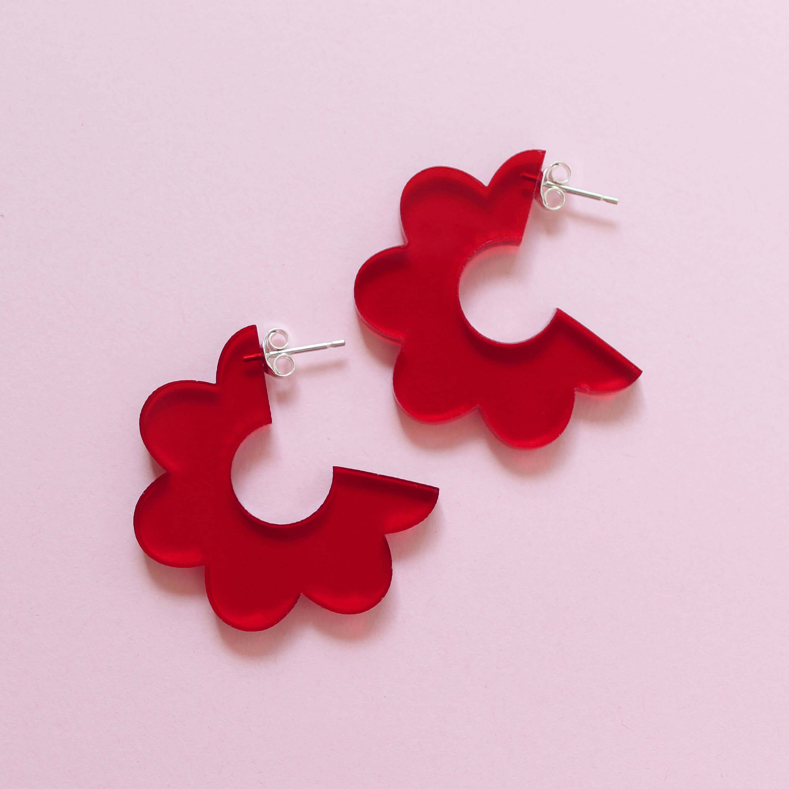 Scallop Hoop Earrings | Red | Perspex | by Jules & Clem - Lifestory