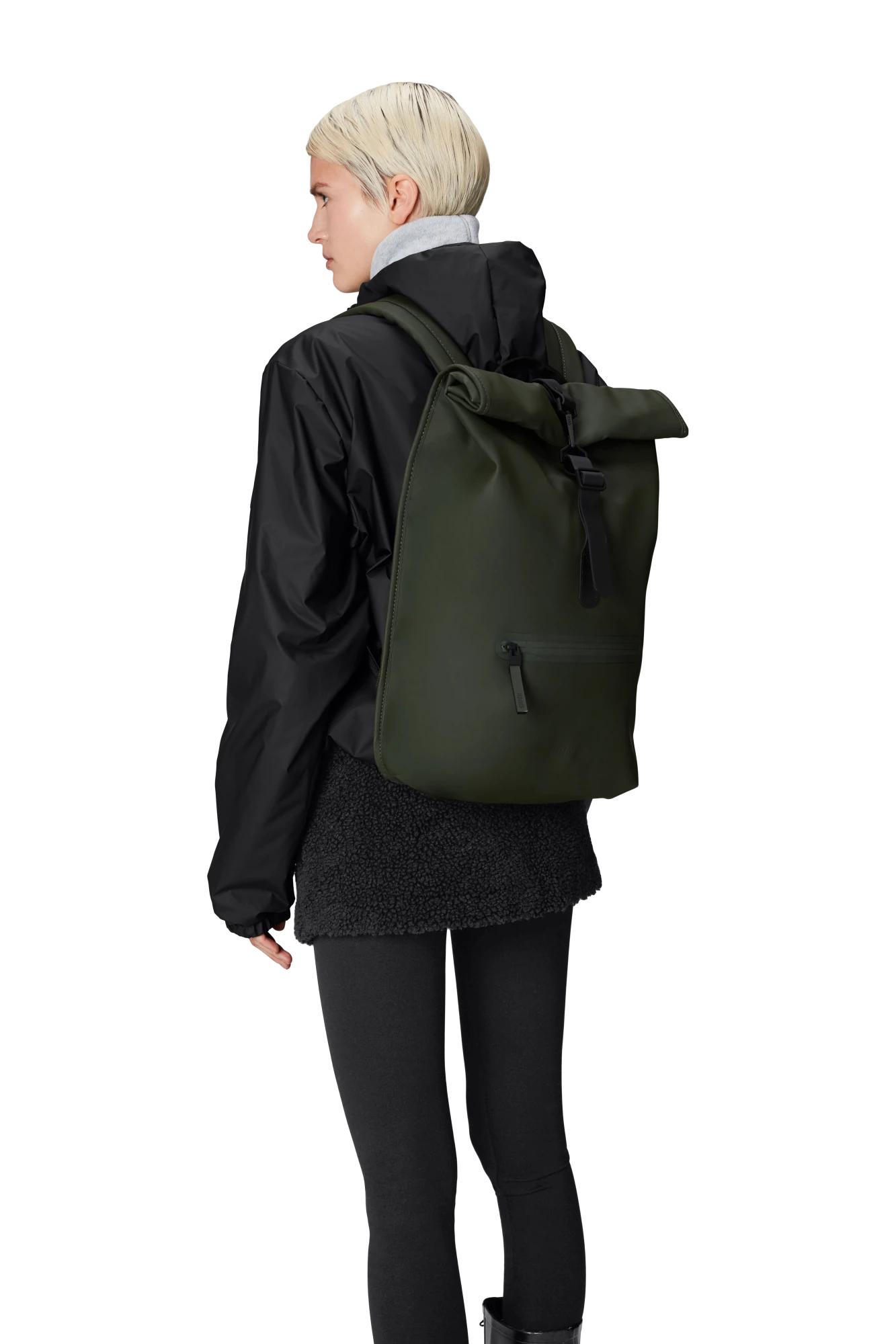 Rains Rolltop Rucksack Green Waterproof - Lifestory