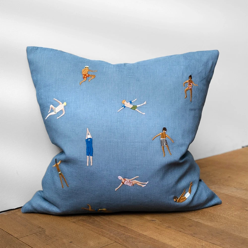 Blue Swimmers Embroidered Cushion | With Inner | by Fine Little Day