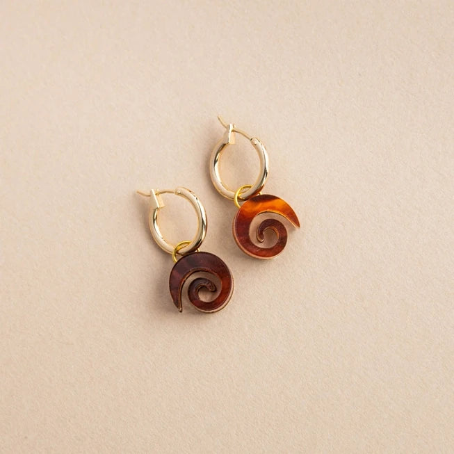 Swirl Gold Hoop Earrings in Acrylic & Wood by Pepper You - Lifestory