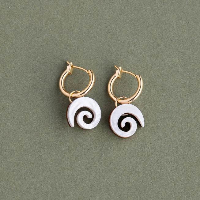 Swirl Gold Hoop Earrings in Acrylic & Wood by Pepper You - Lifestory