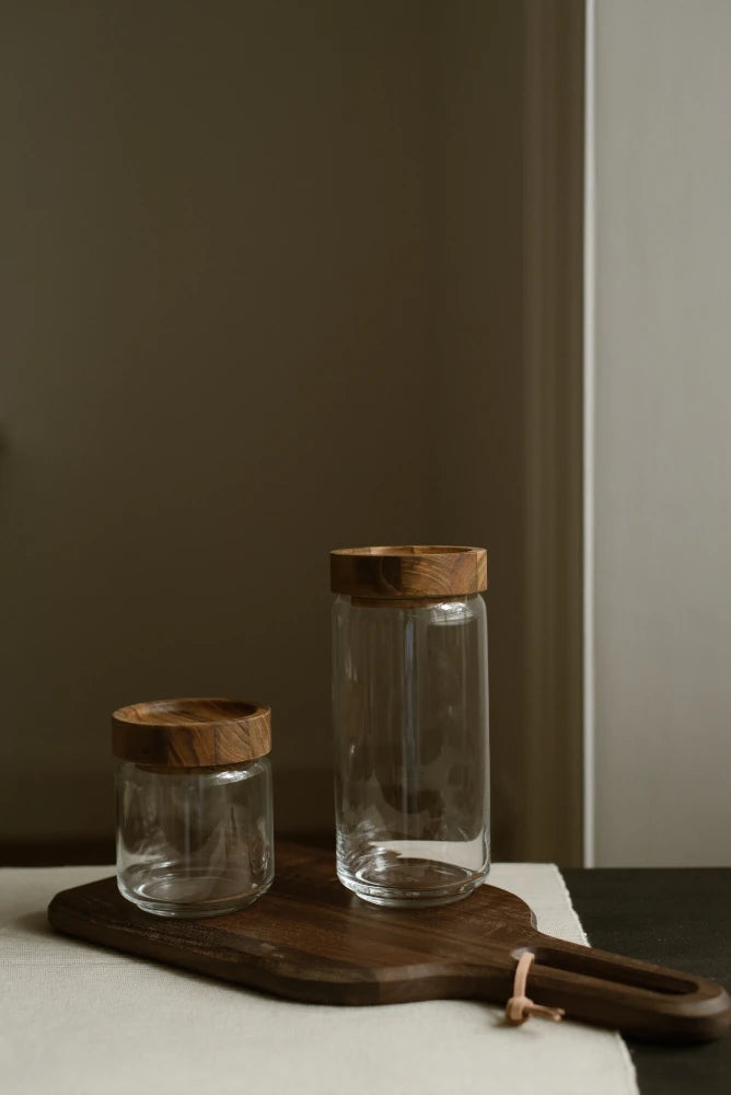 Teak stacked storage jars and chopping board by The Conran Shop - Lifestory