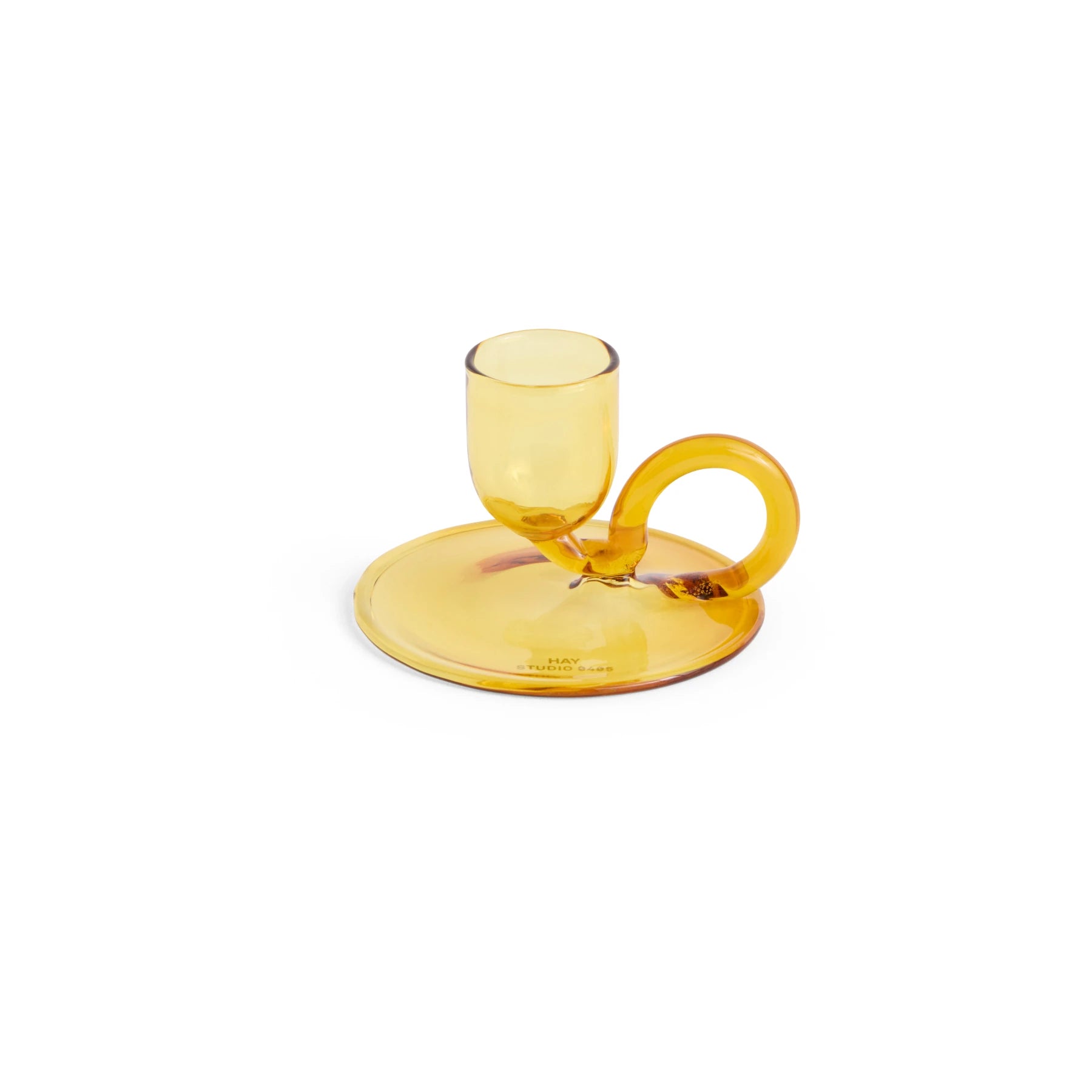 Tiny Curved Glass Candleholders in yellow glass by HAY | Lifestory