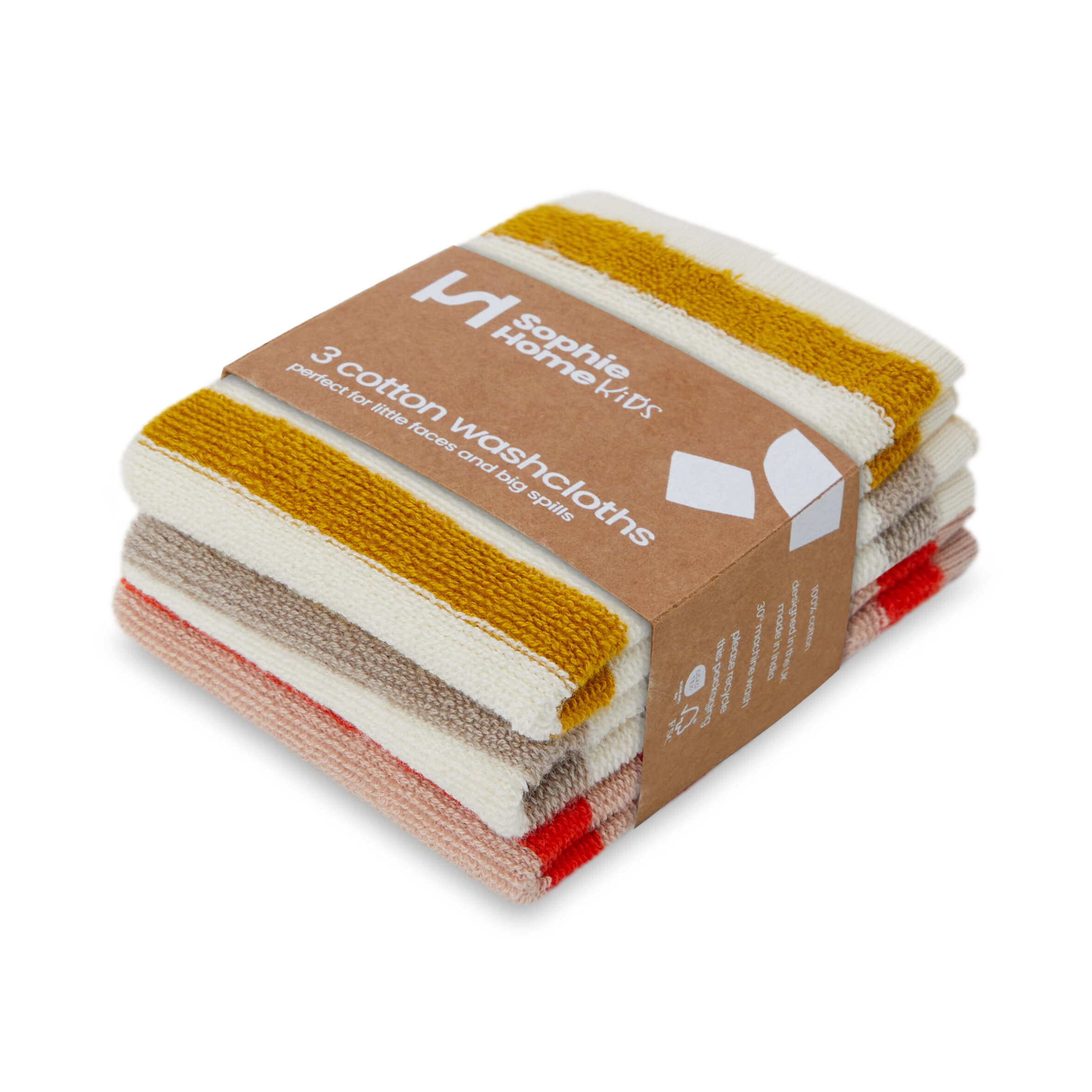 Reusable Terry Washcloths | Set of 3 | Striped Citrus | by Sophie Home - Lifestory