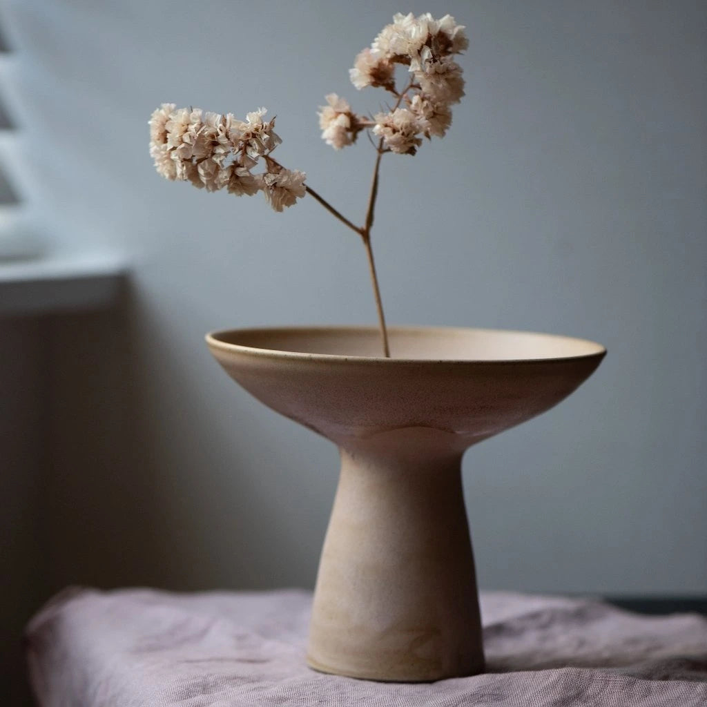 Ceramic Vase in Plaster Colourway by Angus Henderson holding single stem of flowers