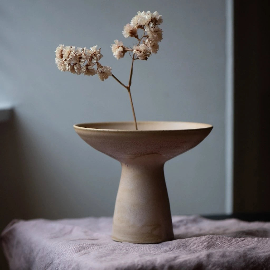 Ceramic Vase in Plaster Colourway by Angus Henderson holding single stem of flowers