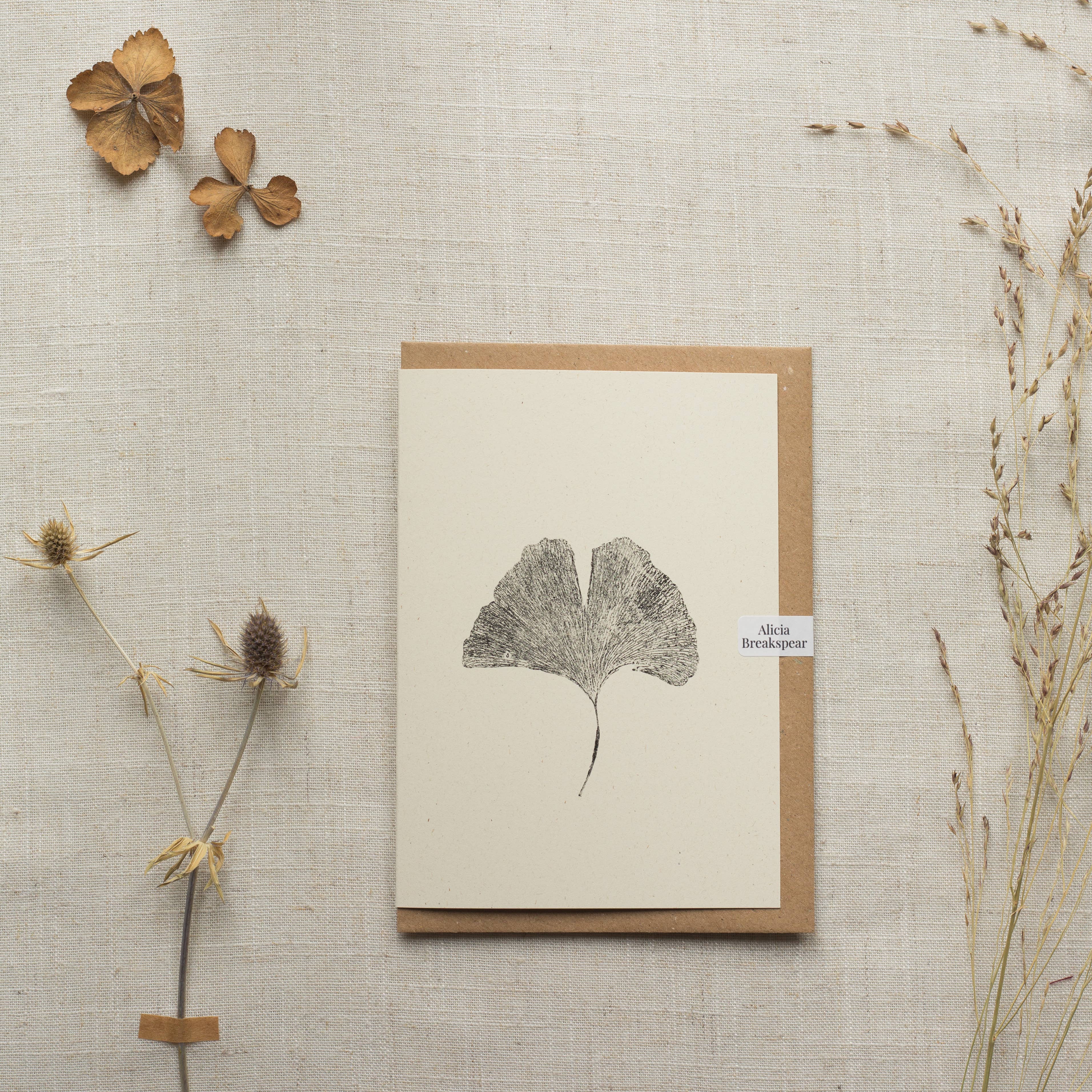 Ginkgo Leaf Botanical Monoprint Card by Alicia Breakspear