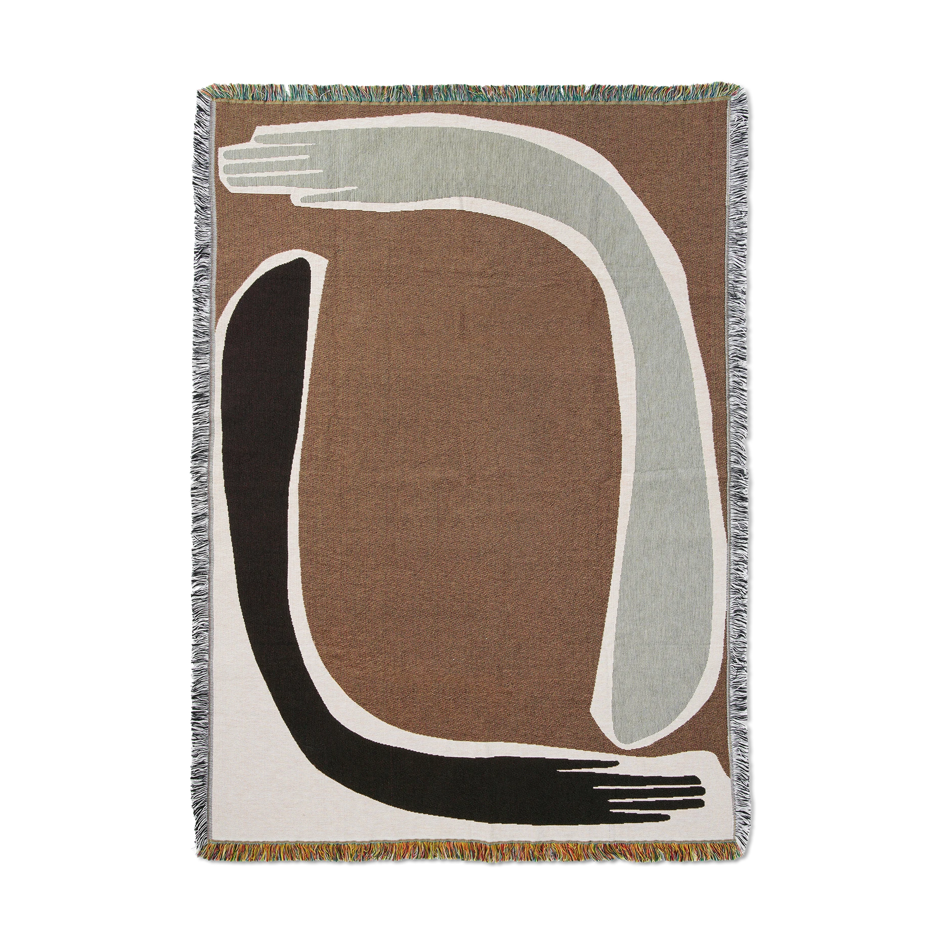 ferm Living Pose Tapestry throw blanket in coffee brown on a white background