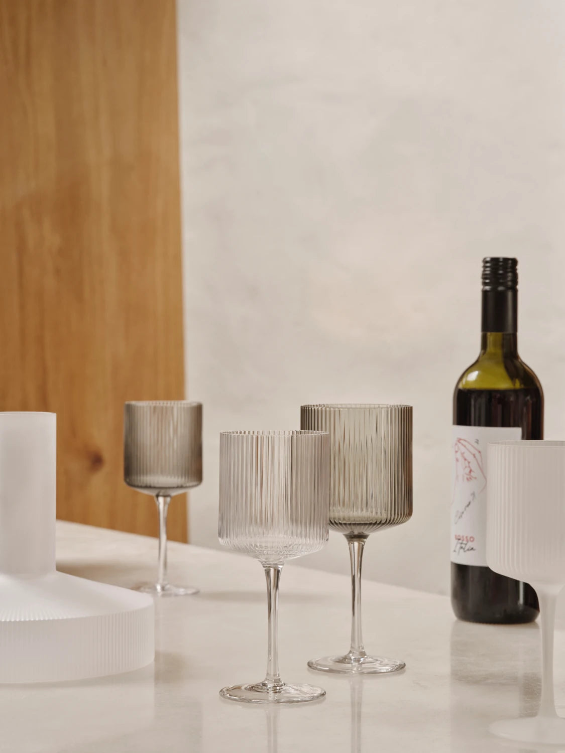 ferm Living Set of 2 Ripple Red Wine Glasses in Smoked Grey | Lifestory