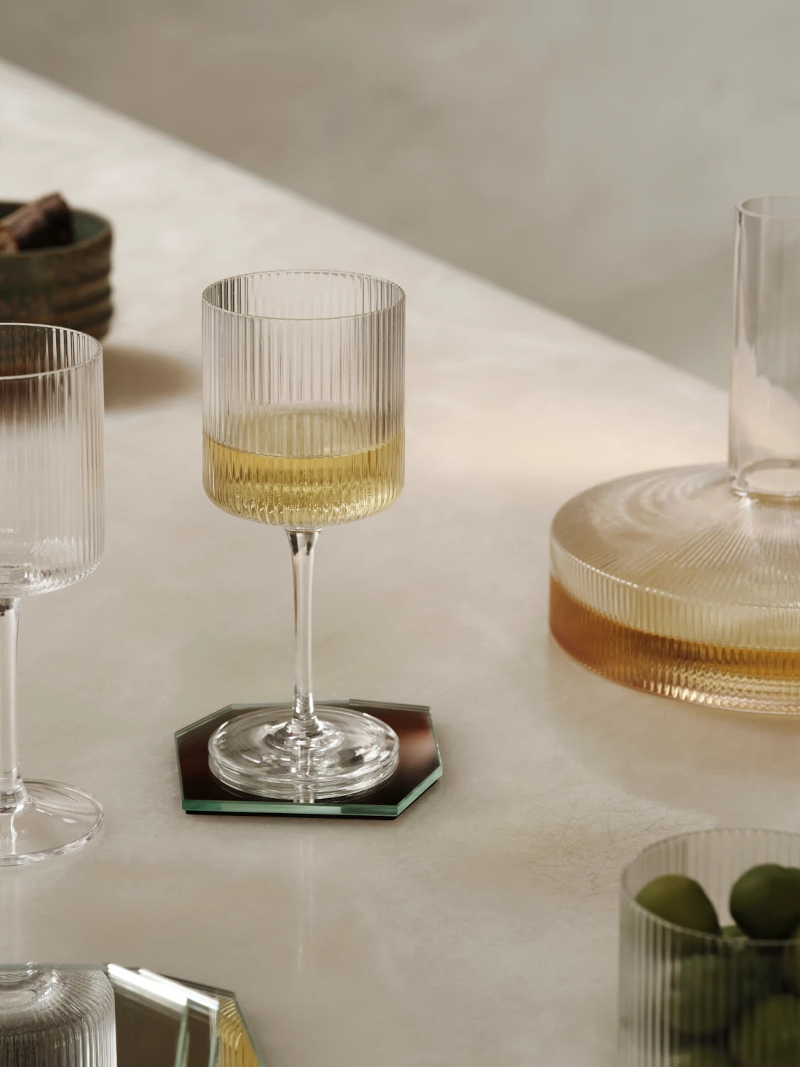 ferm Living Set of 2 Ripple White Wine Glasses in Clear Glass | Lifestory