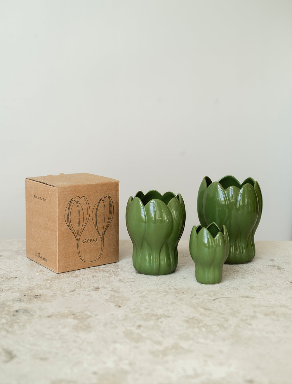 Krokus Green Vase family with gift boxes by Fine Little Day at Lifestory