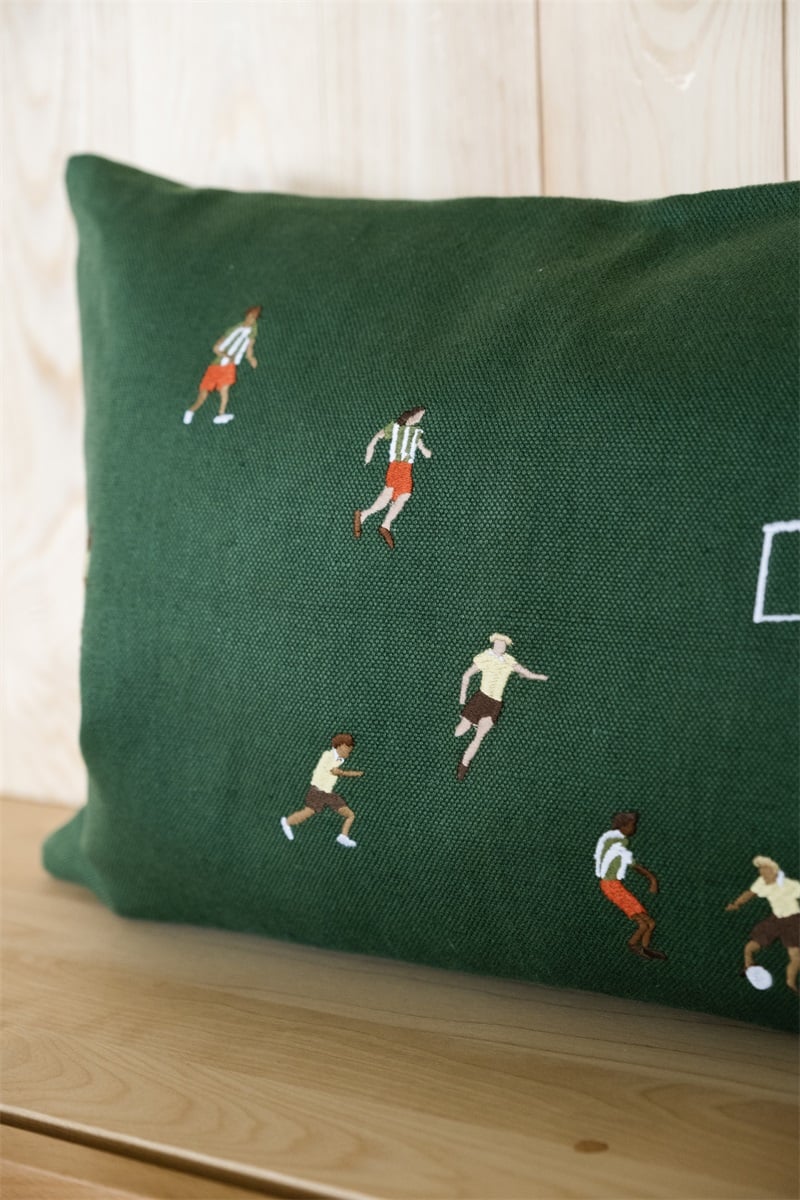 Fine Little Day 'Soccer' Embroidered Rectangular Cushion Cover - Optional Inner