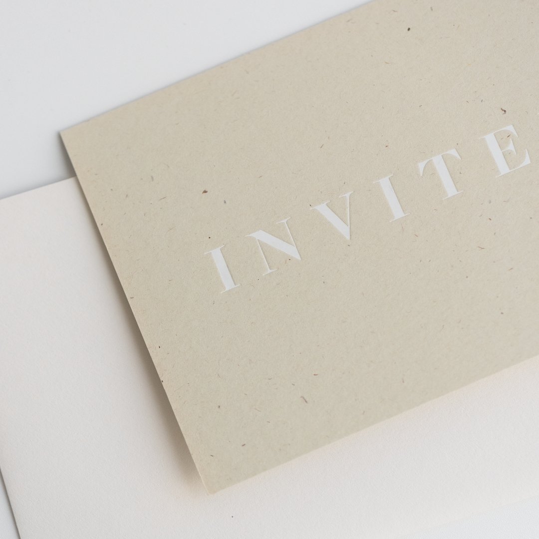 Invited Card | White on Beige | Conscious Collection by Ola