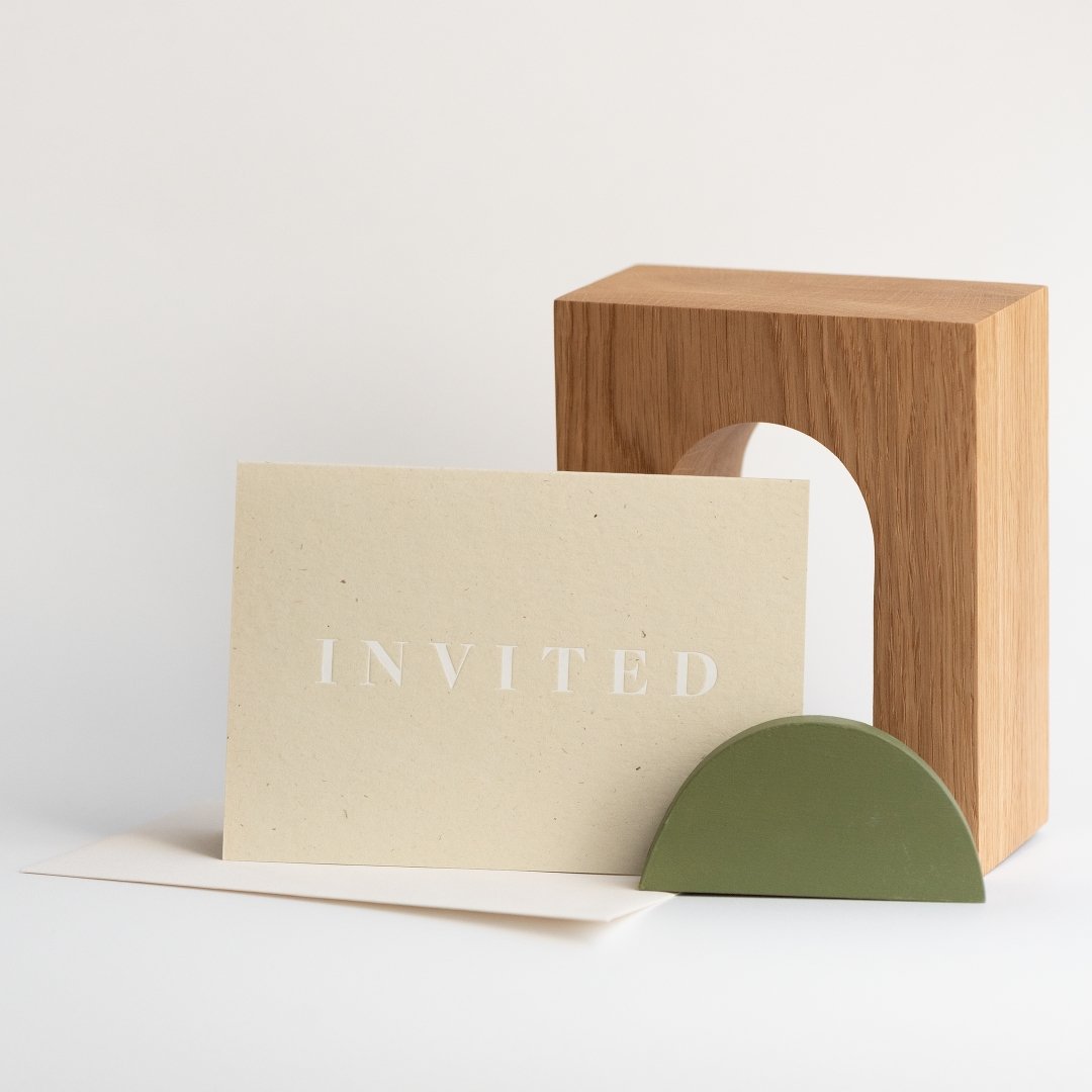 Invited Card | White on Beige | Conscious Collection by Ola