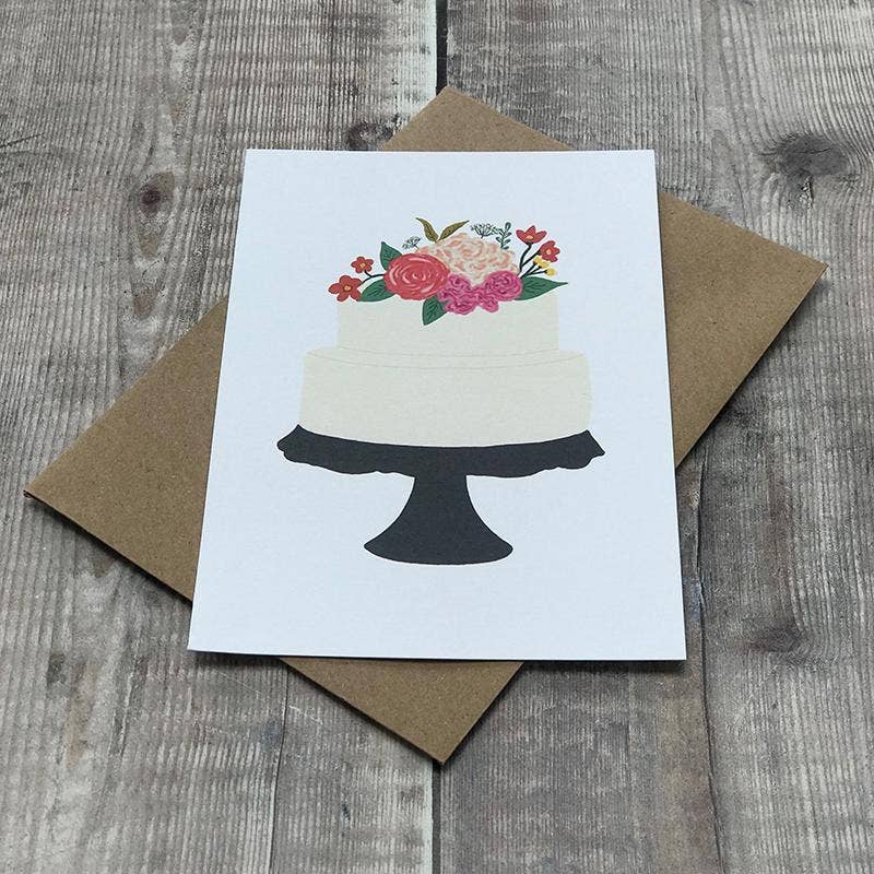 Wedding Cake Card by Lomond Paper Co  with envelope on a wooden background