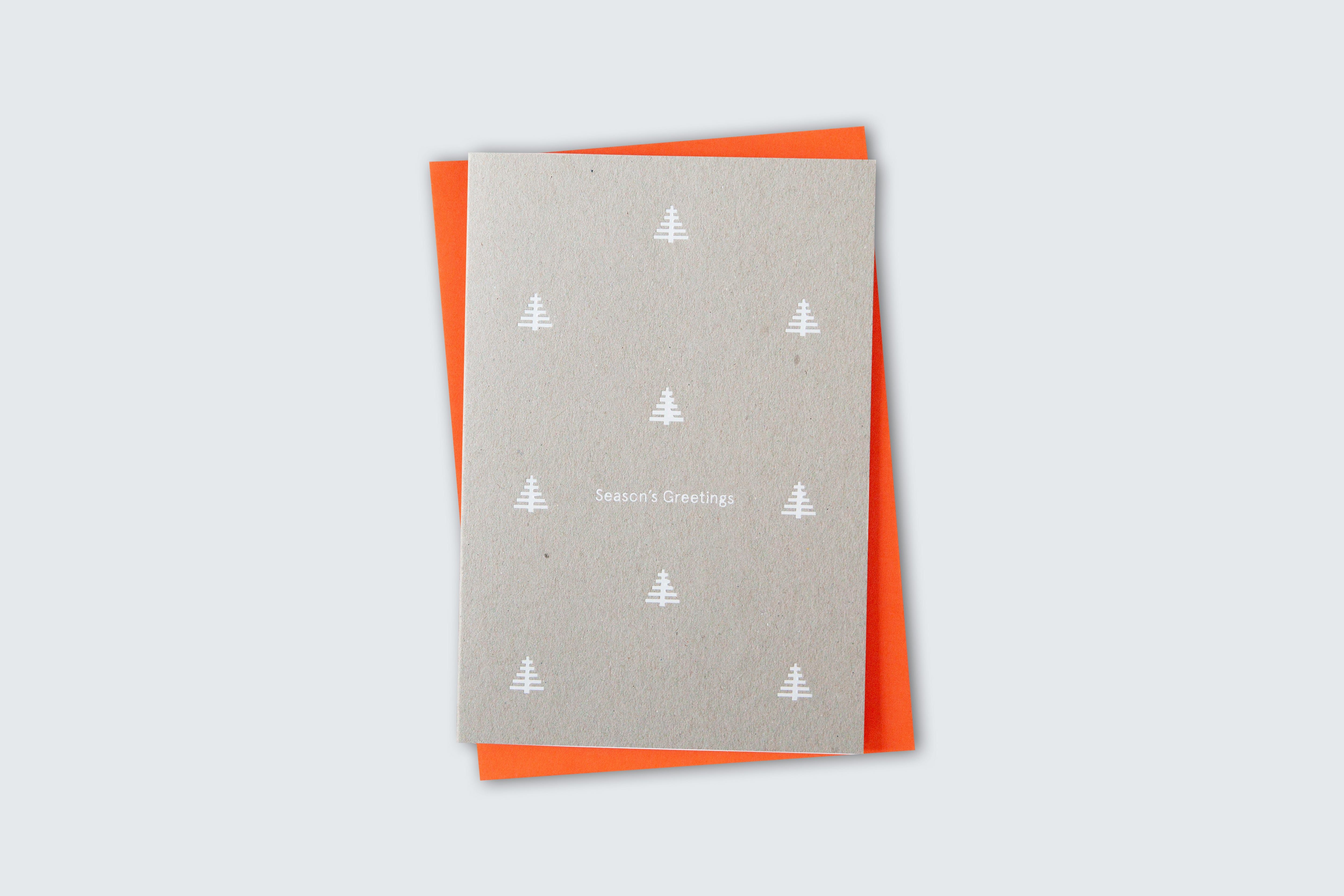 Season's Greetings | Tree Motif in White on Recycled Grey Paper - Lifestory - ola