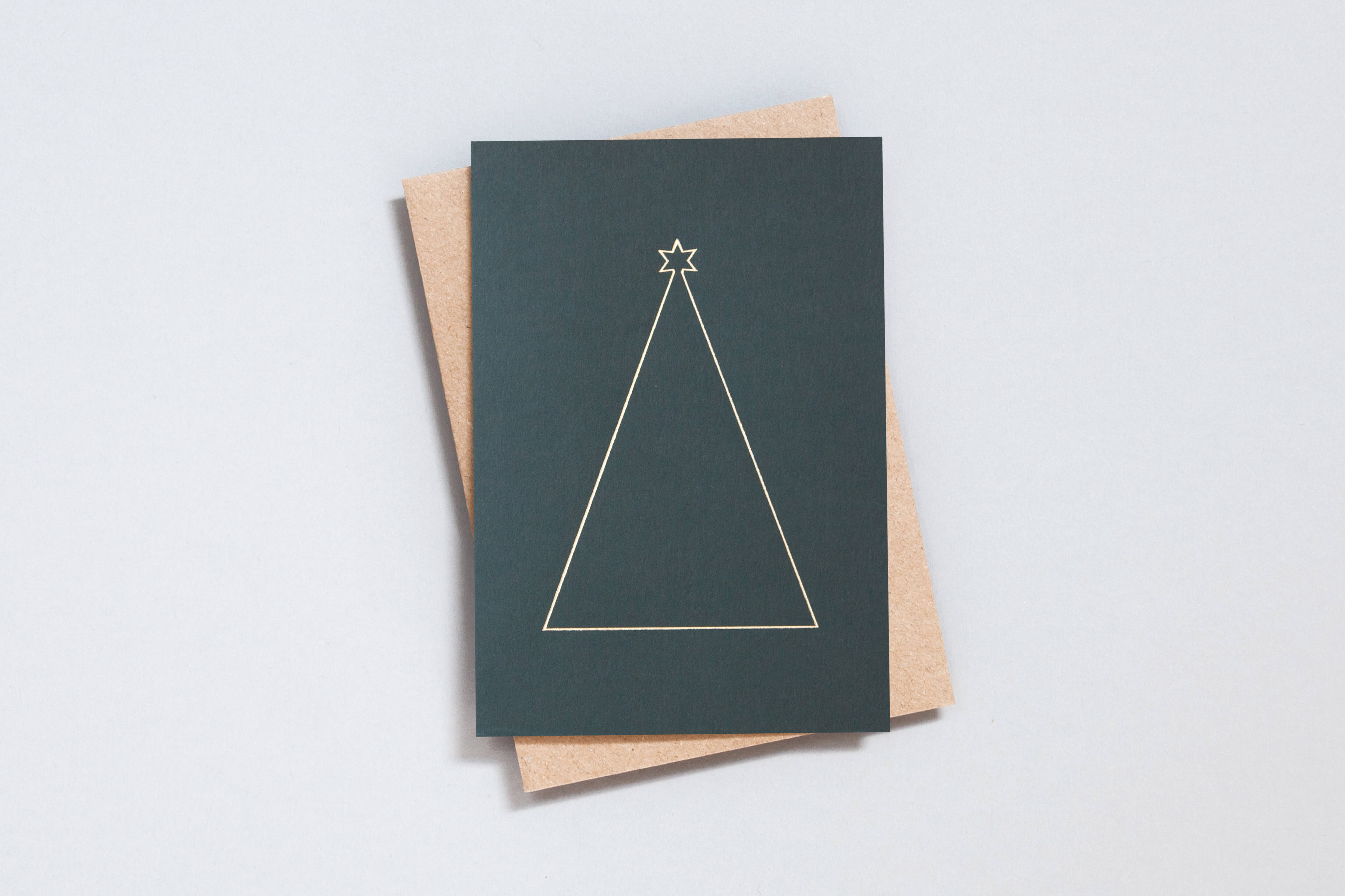 Pack of 6 - Simple Tree Card | Brass on Green | Foil Blocked | by Ola - Lifestory - ola