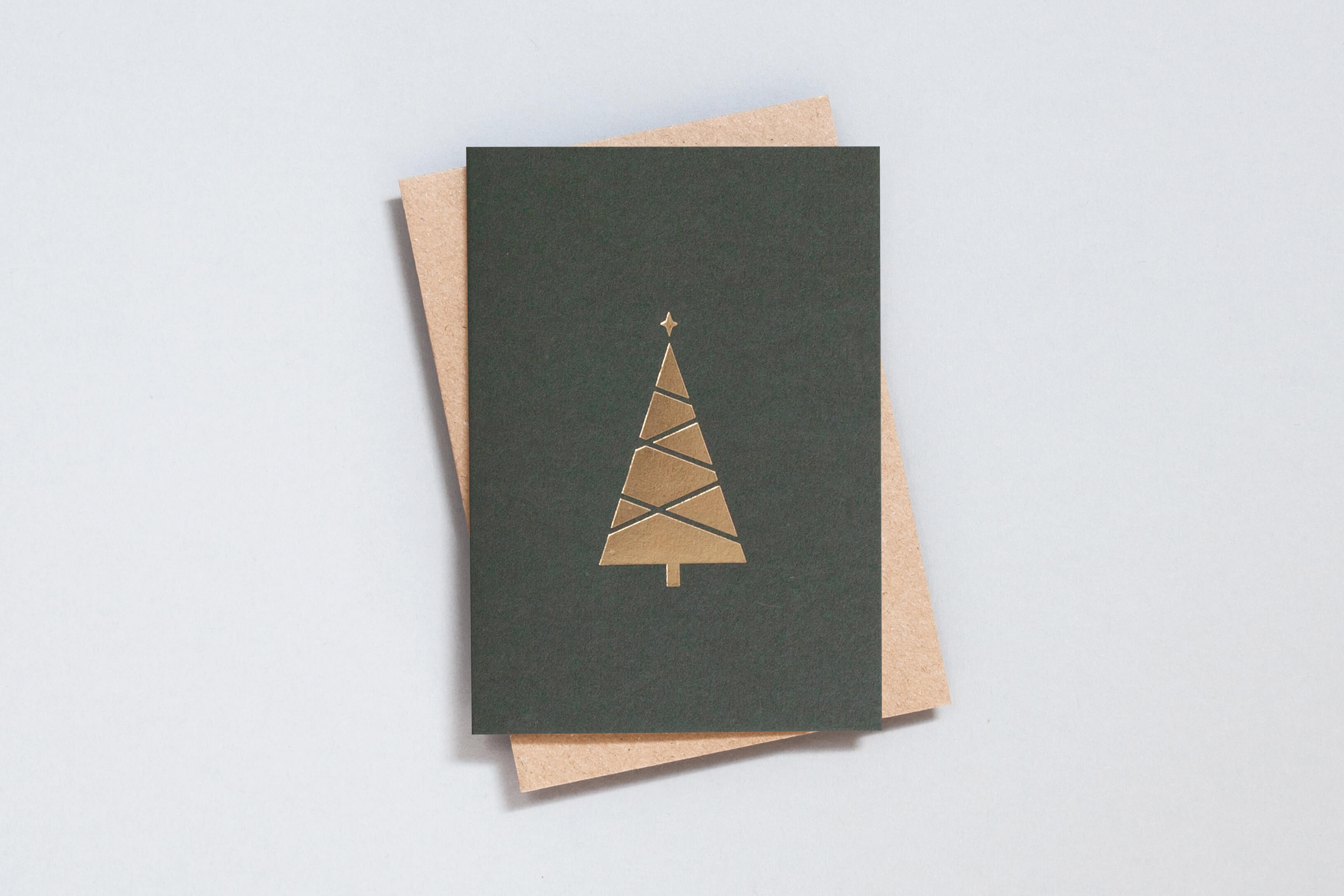 Tree Card | Brass on Green | Foil Blocked | by Ola - Lifestory - ola